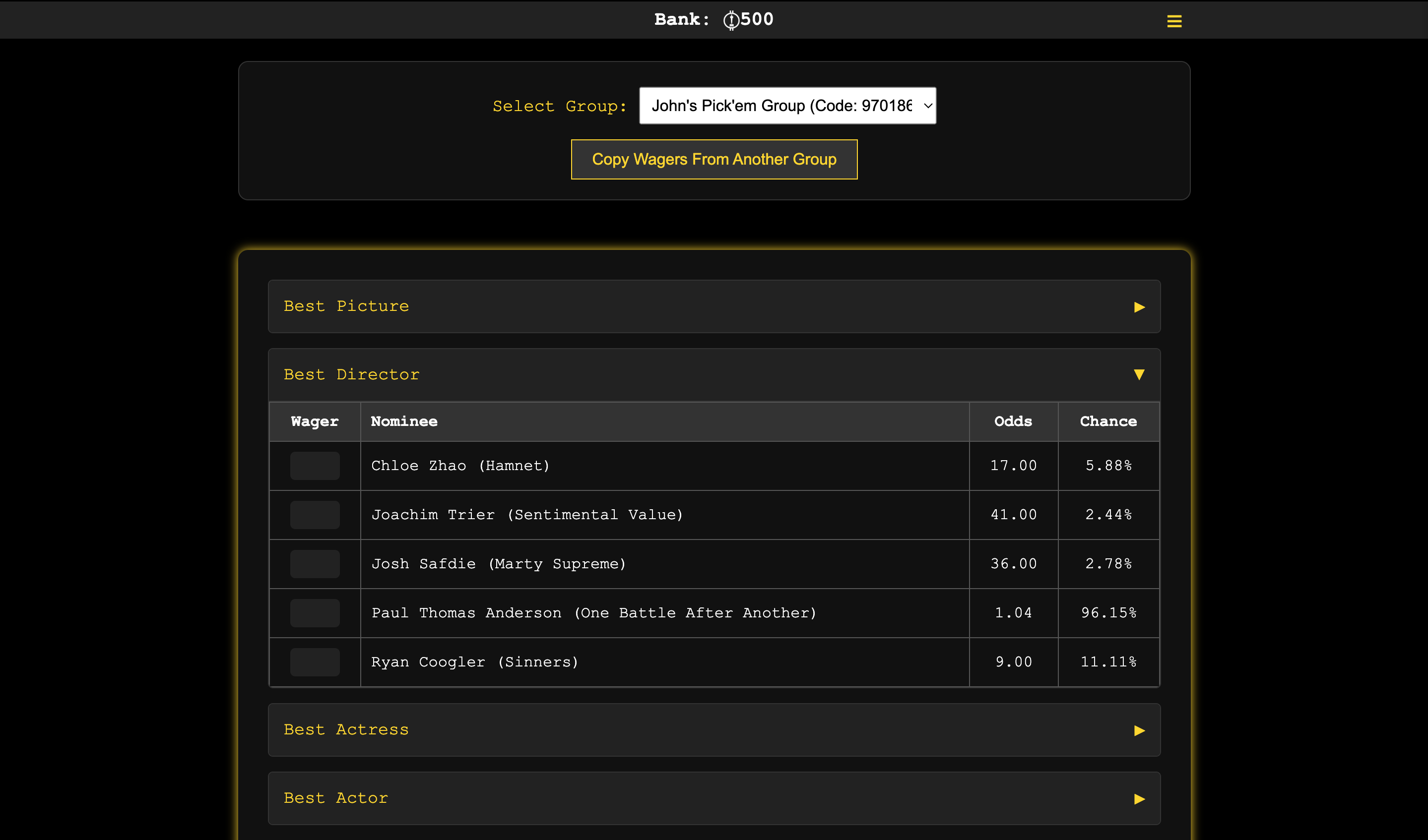 Wagering on categories